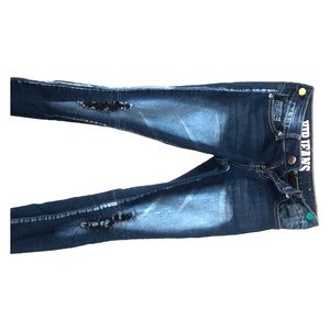 low rise dark ripped jeans